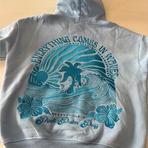 Pink Palm Puff Blue Hoodie